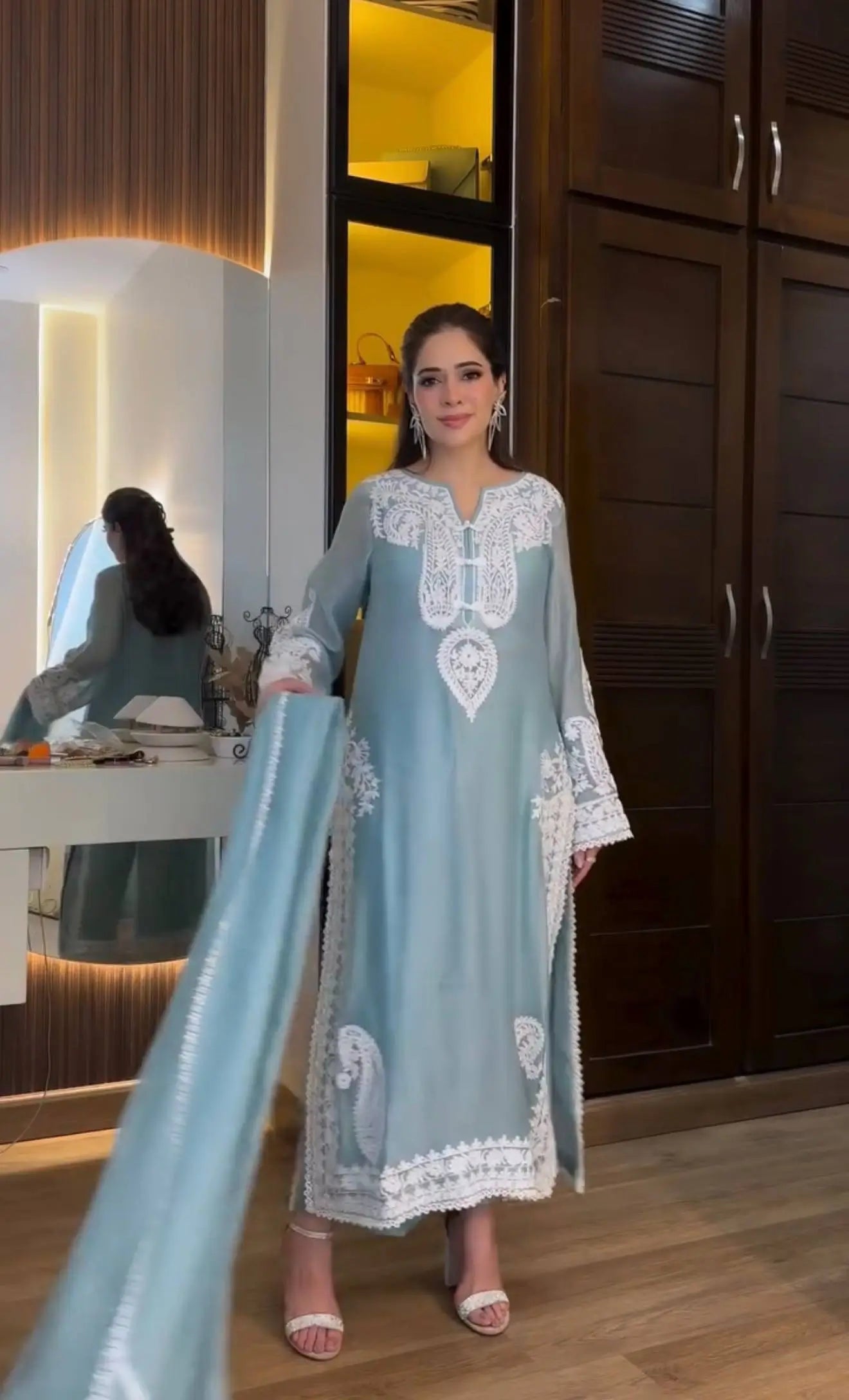 Embroidered Organza Silk Kurta Plazzo Set