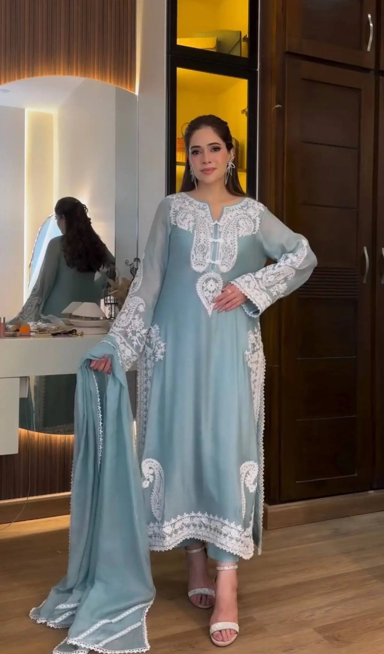 Embroidered Organza Silk Kurta Plazzo Set