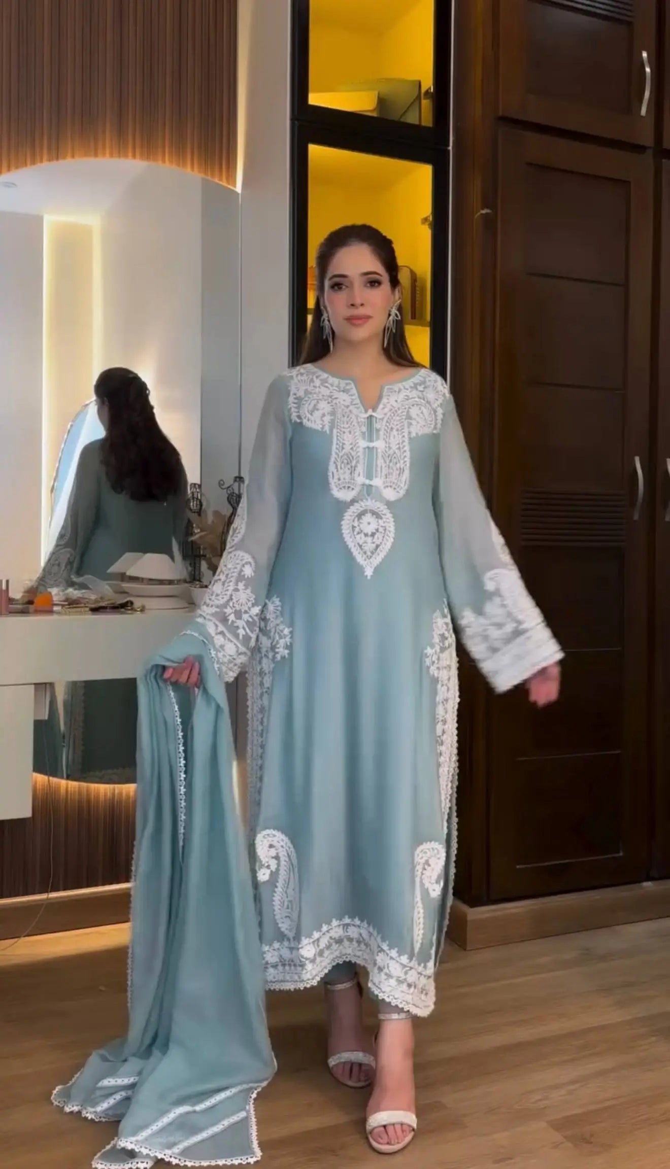 Embroidered Organza Silk Kurta Plazzo Set
