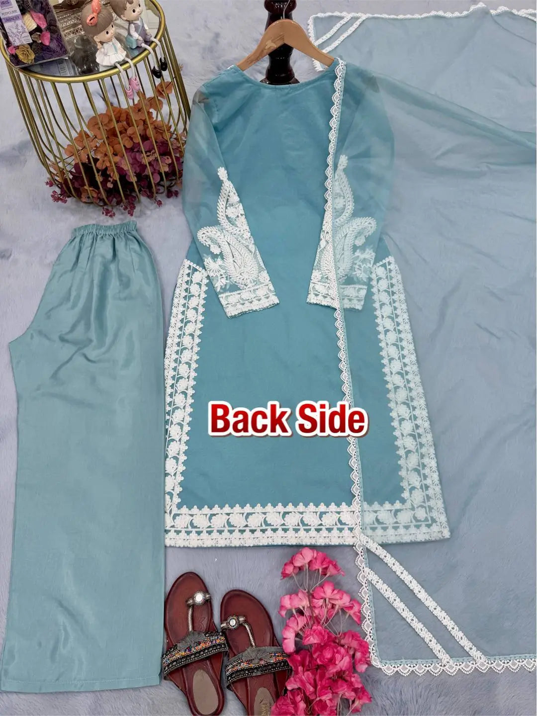 Embroidered Organza Silk Kurta Plazzo Set
