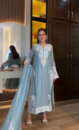 Embroidered Organza Silk Kurta Plazzo Set