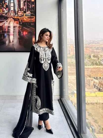 Embroidered Organza Silk Kurta Plazzo Set