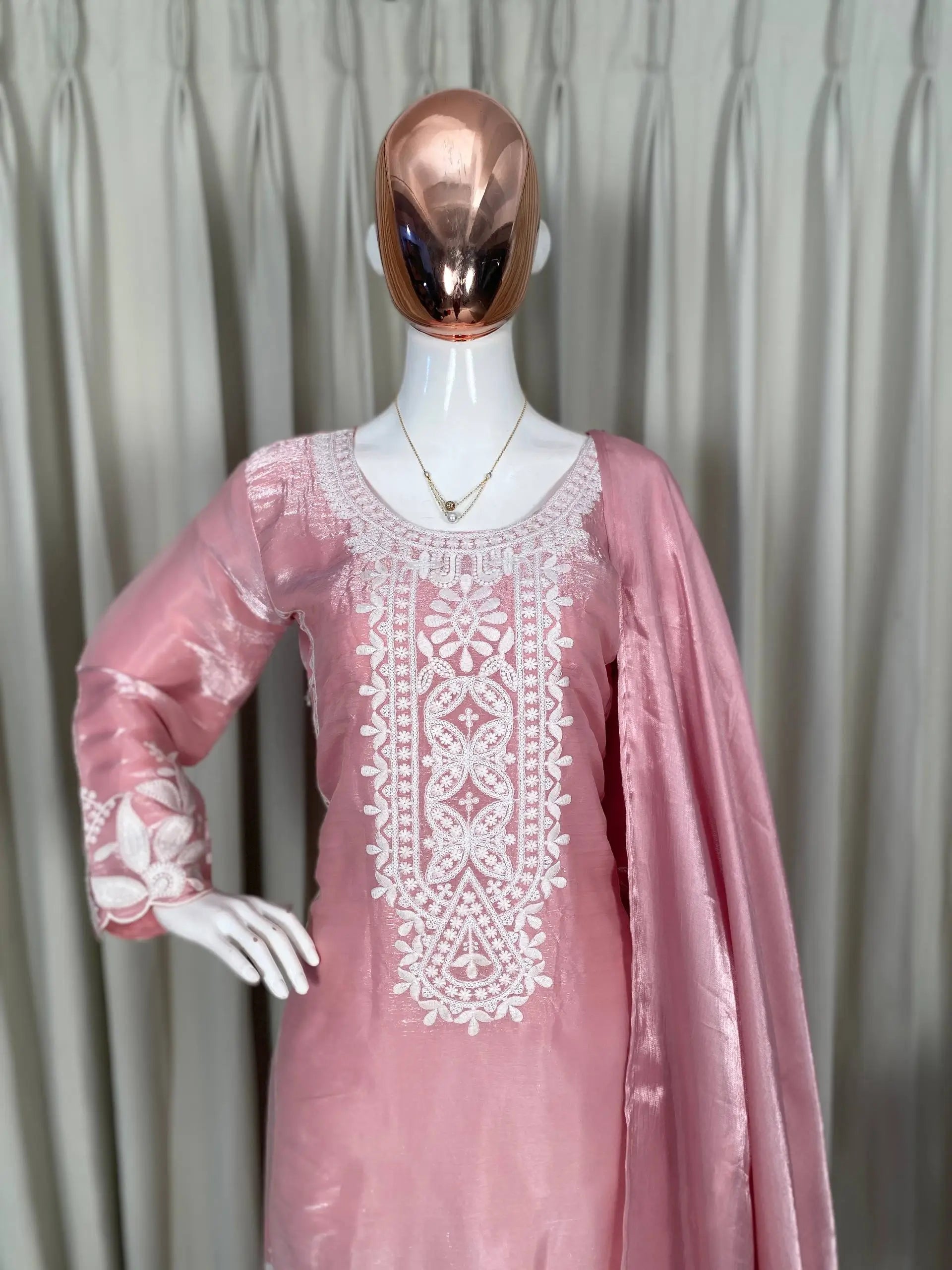 Embroidered Organza Silk Kurti Sharara Set
