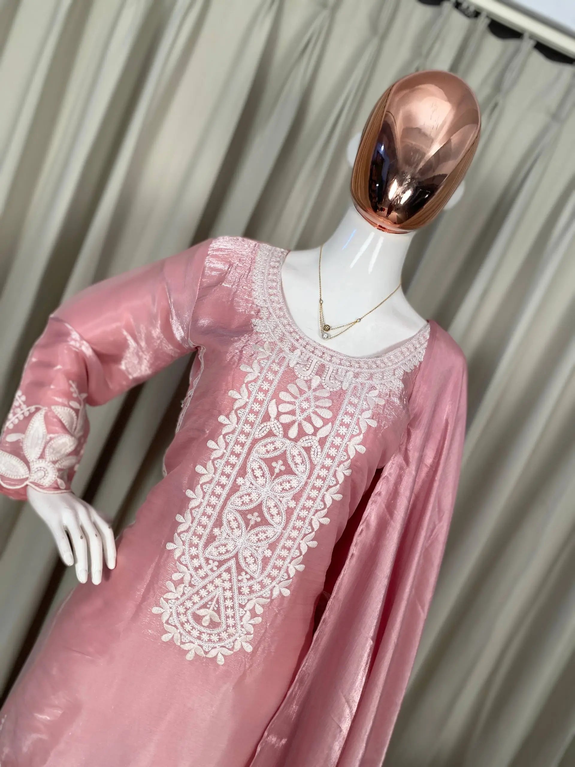 Embroidered Organza Silk Kurti Sharara Set