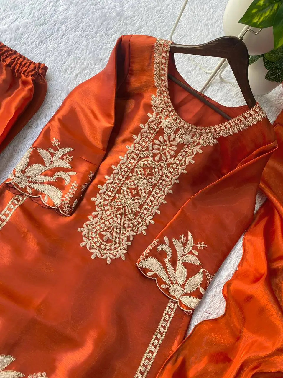 Embroidered Organza Silk Kurti Sharara Set