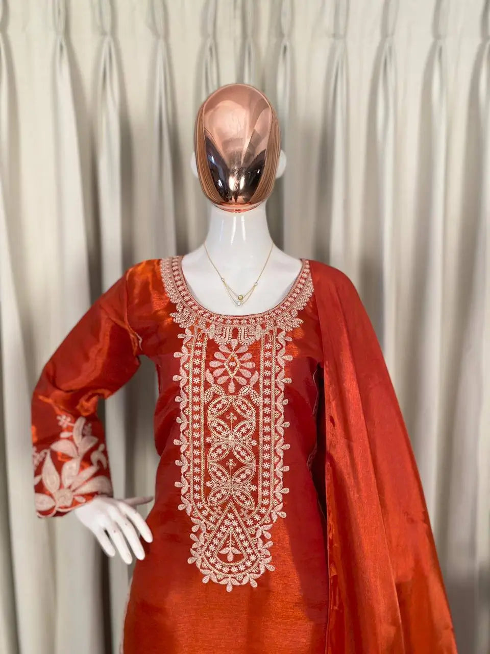 Embroidered Organza Silk Kurti Sharara Set