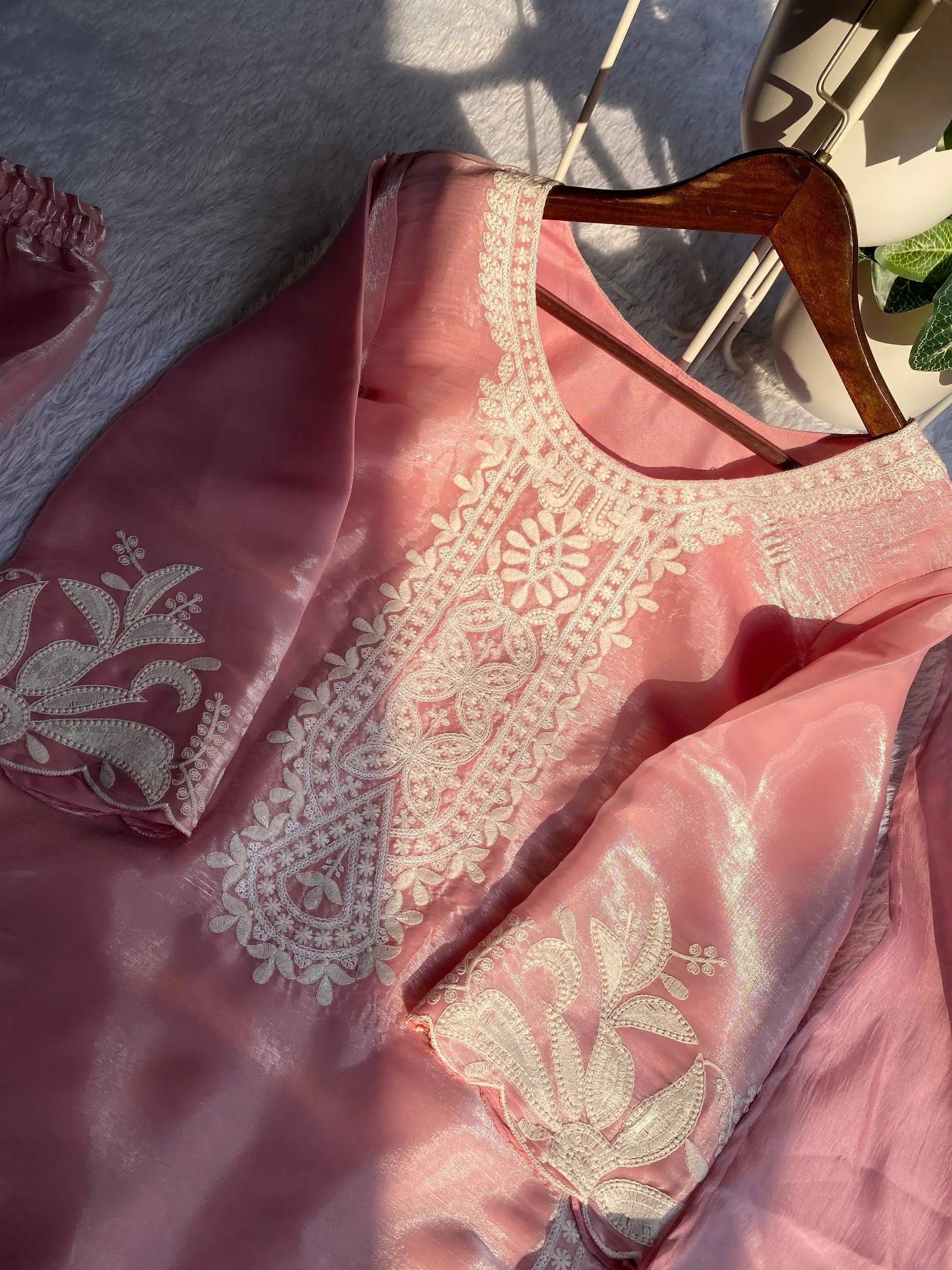 Embroidered Organza Silk Kurti Sharara Set
