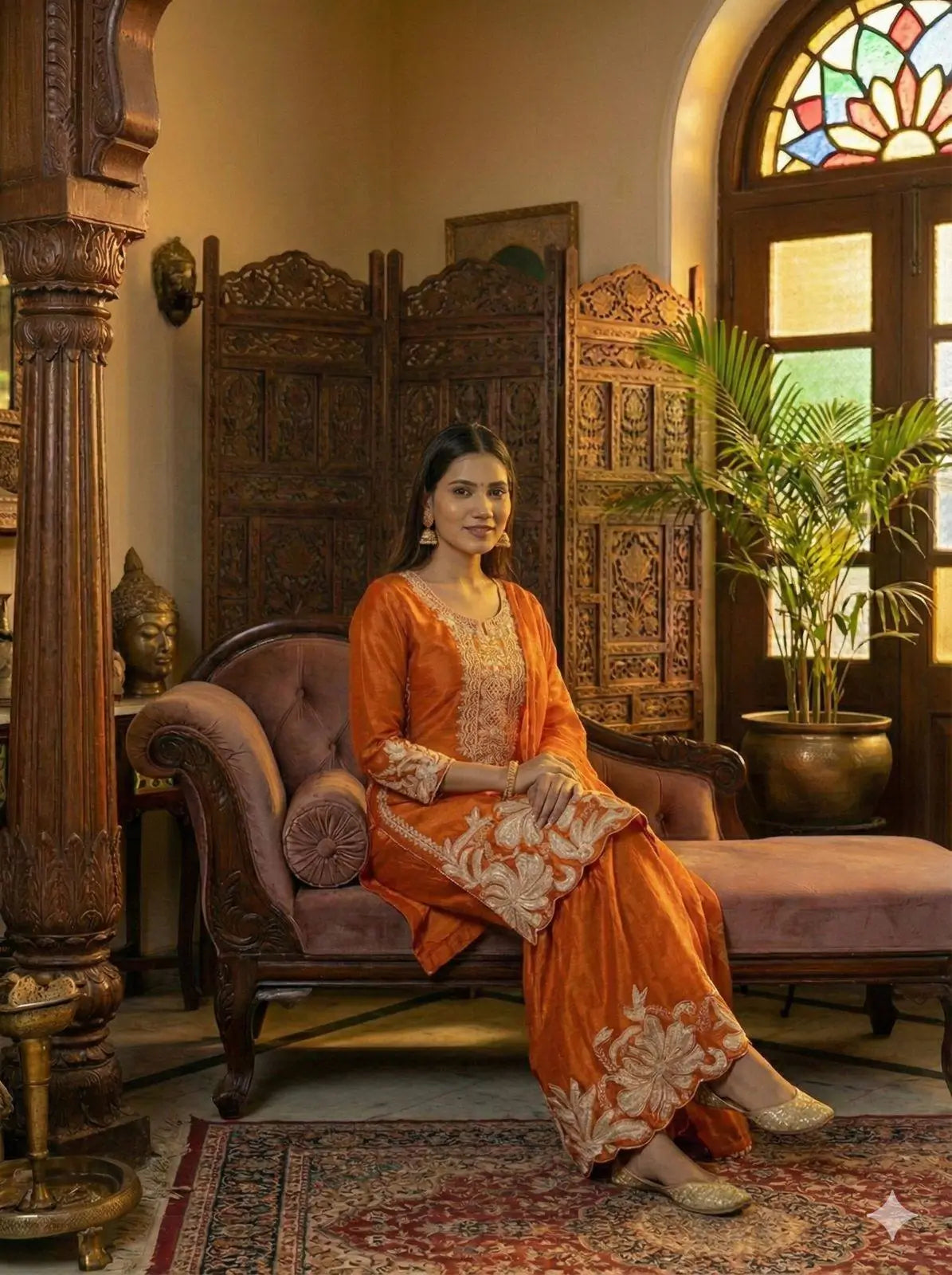 Embroidered Organza Silk Kurti Sharara Set