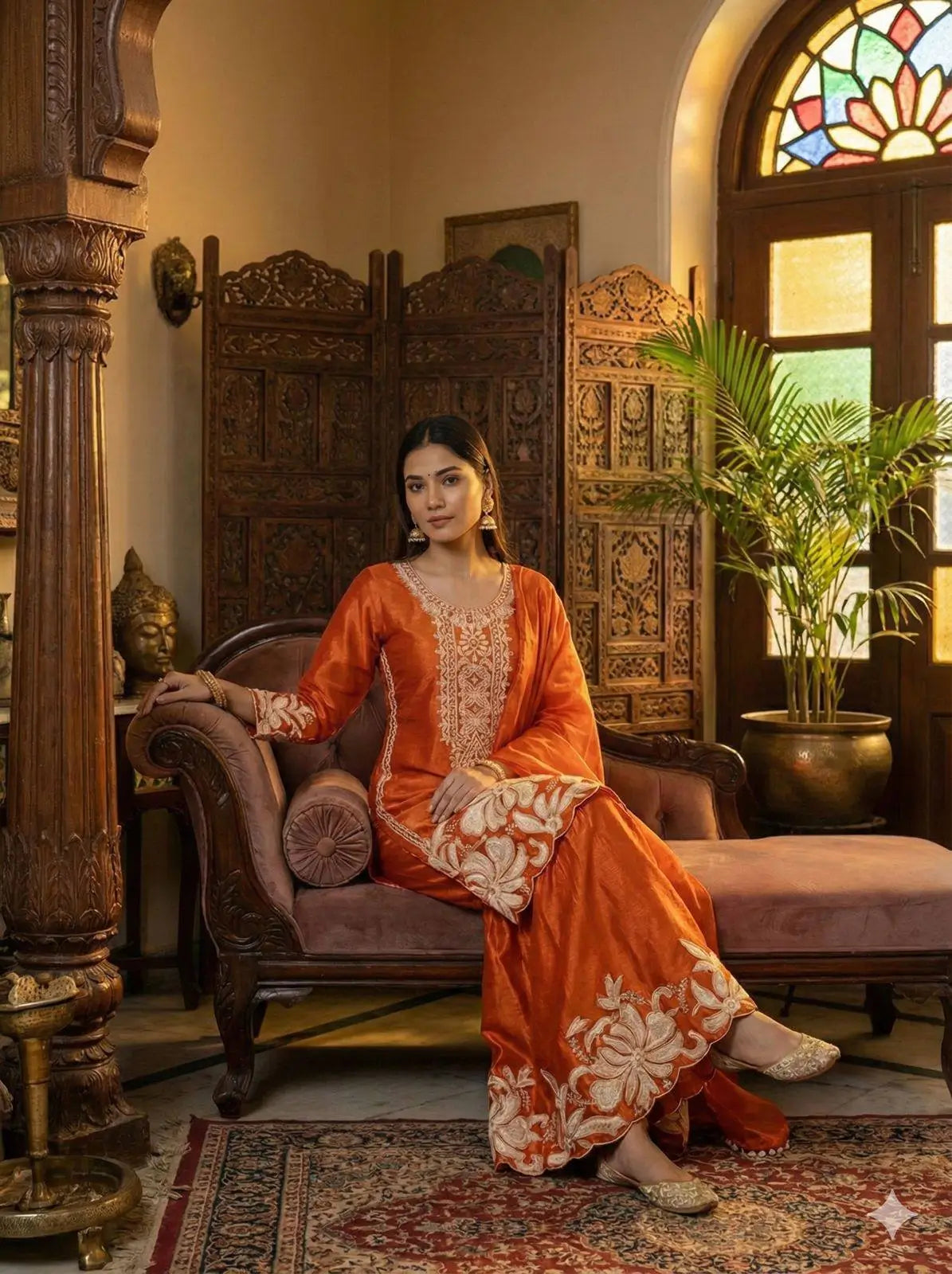Embroidered Organza Silk Kurti Sharara Set
