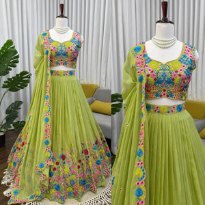 Embroidered Organza Silk Lehenga Choli Set with Dupatta