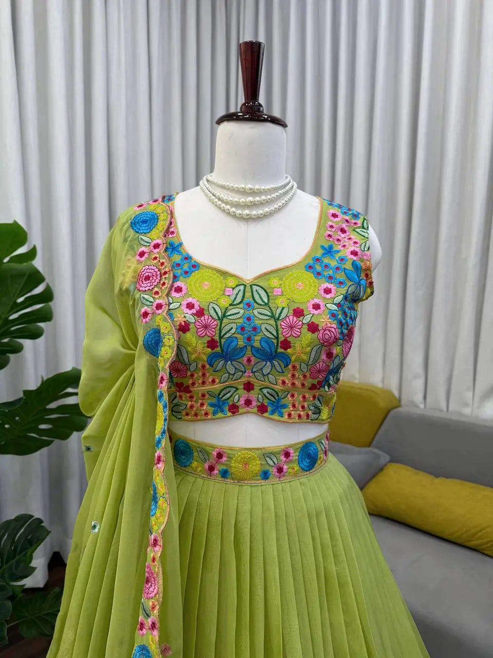 Embroidered Organza Silk Lehenga Choli Set with Dupatta