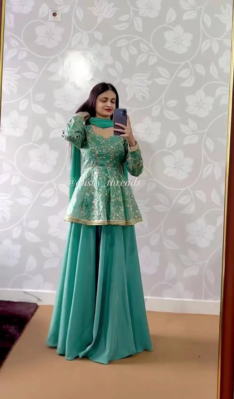 Embroidered Peplum Lehenga Set with Dupatta for Festive and Wedding Wear