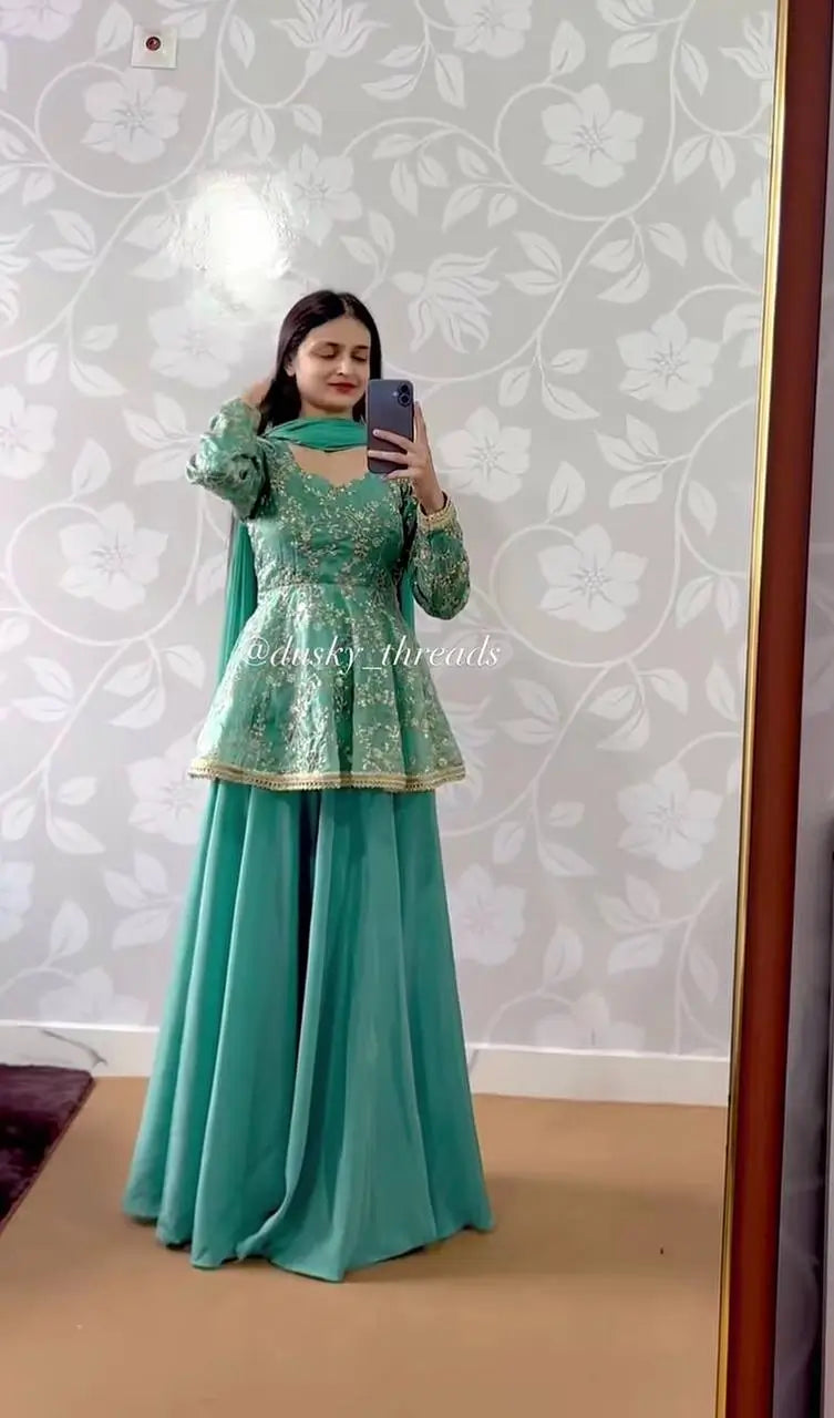 Embroidered Peplum Lehenga Set with Dupatta for Festive and Wedding Wear