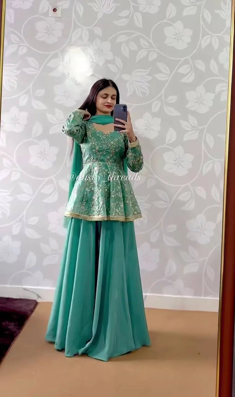 Embroidered Peplum Lehenga Set with Dupatta for Festive and Wedding Wear