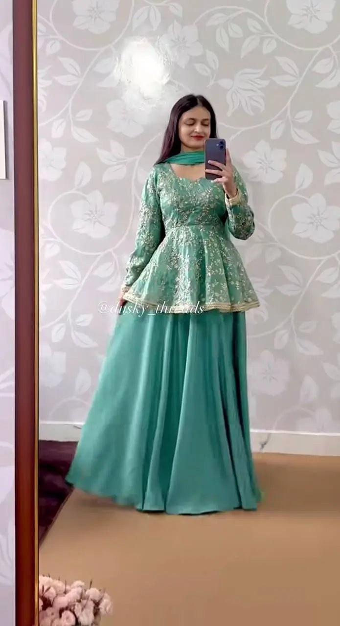 Embroidered Peplum Lehenga Set with Dupatta for Festive and Wedding Wear
