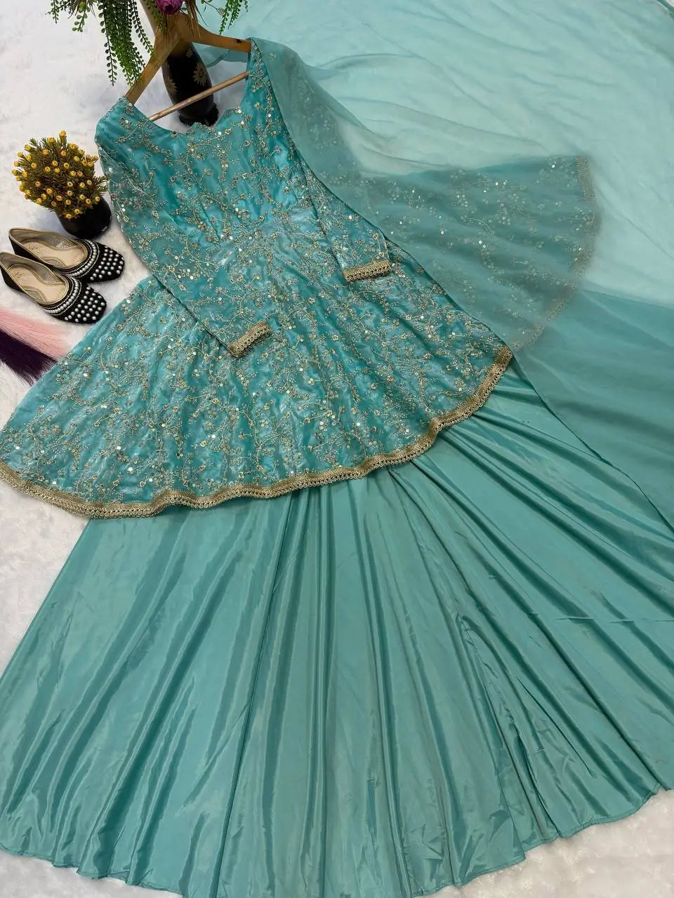 Embroidered Peplum Lehenga Set with Dupatta for Festive and Wedding Wear