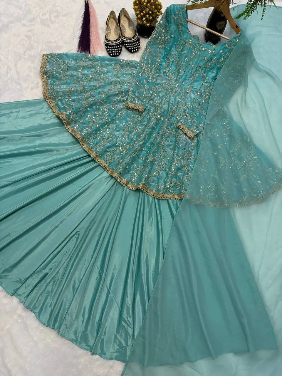 Embroidered Peplum Lehenga Set with Dupatta for Festive and Wedding Wear