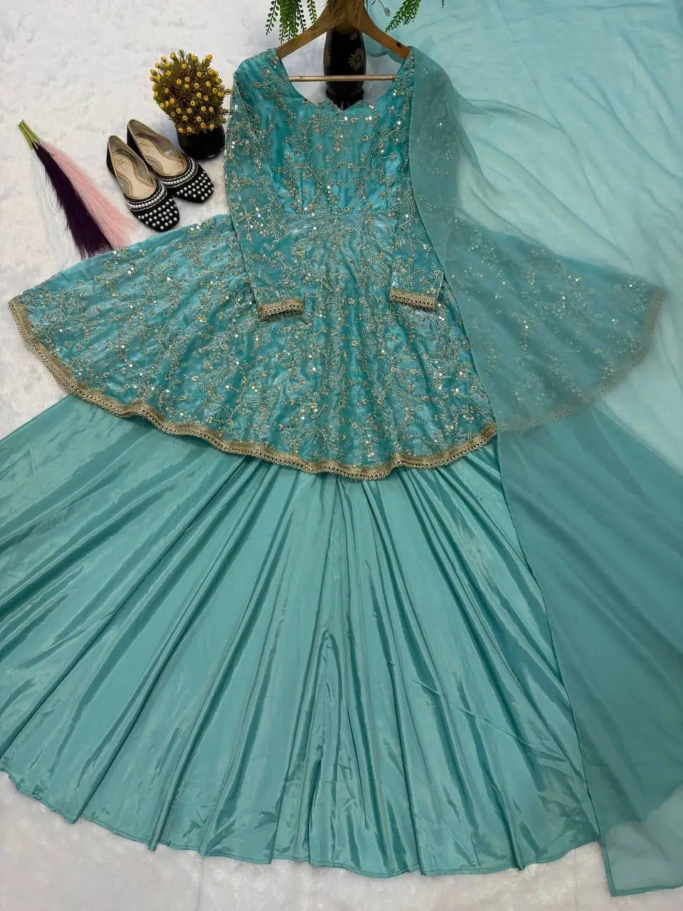 Embroidered Peplum Lehenga Set with Dupatta for Festive and Wedding Wear