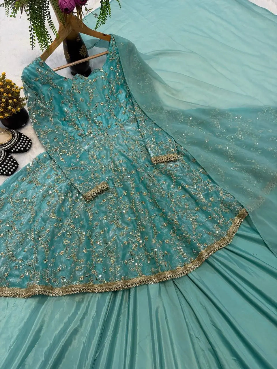 Embroidered Peplum Lehenga Set with Dupatta for Festive and Wedding Wear