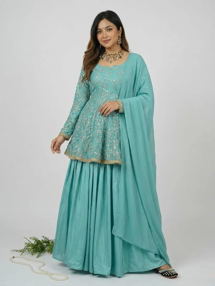 Embroidered Peplum Lehenga Set with Dupatta for Festive and Wedding Wear
