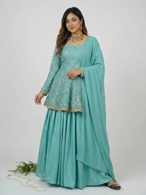 Embroidered Peplum Lehenga Set with Dupatta for Festive and Wedding Wear