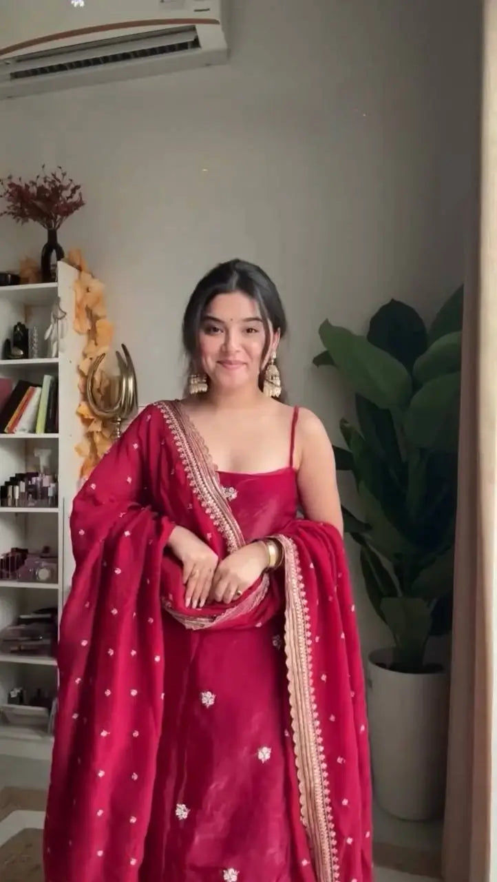 Embroidered Premium Fabric Plazo Suit Set