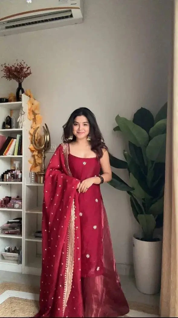 Embroidered Premium Fabric Plazo Suit Set