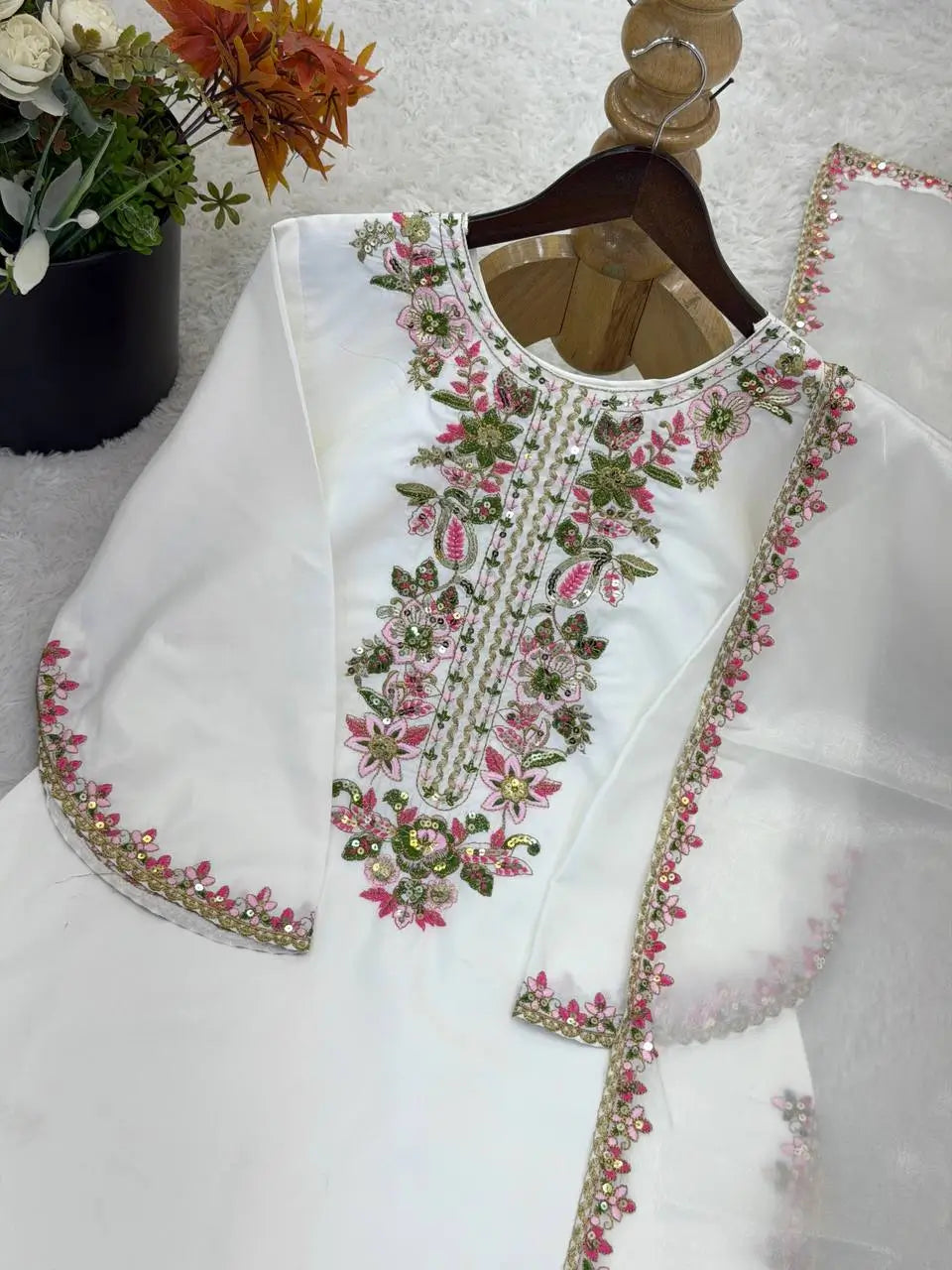 Embroidered Pure Crepe Silk Farshi Suit Set with Dupatta