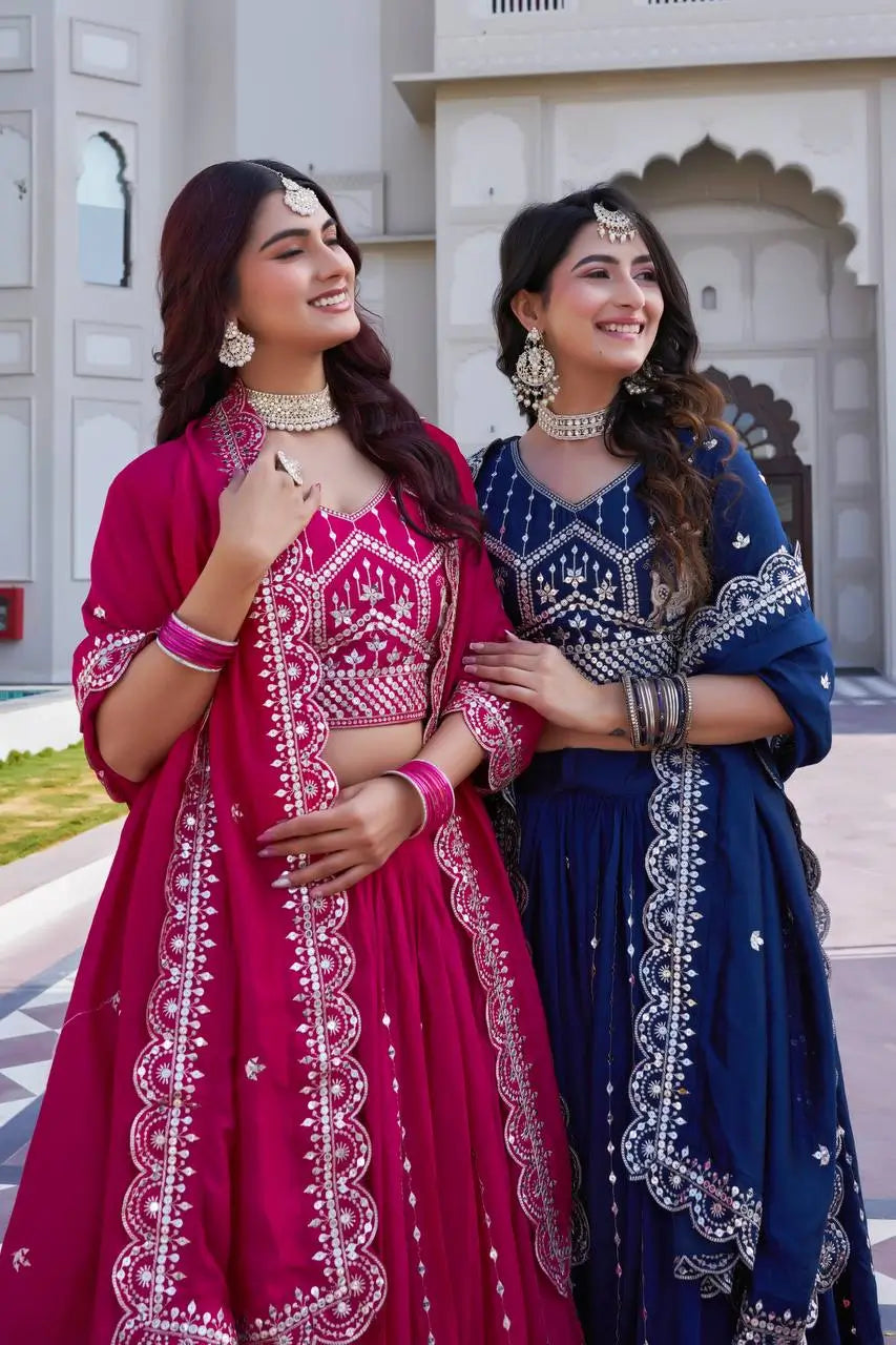 Embroidered Pure Vichitra Lehenga Choli with Dupatta