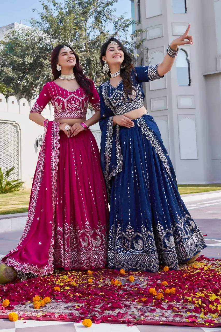 Embroidered Pure Vichitra Lehenga Choli with Dupatta