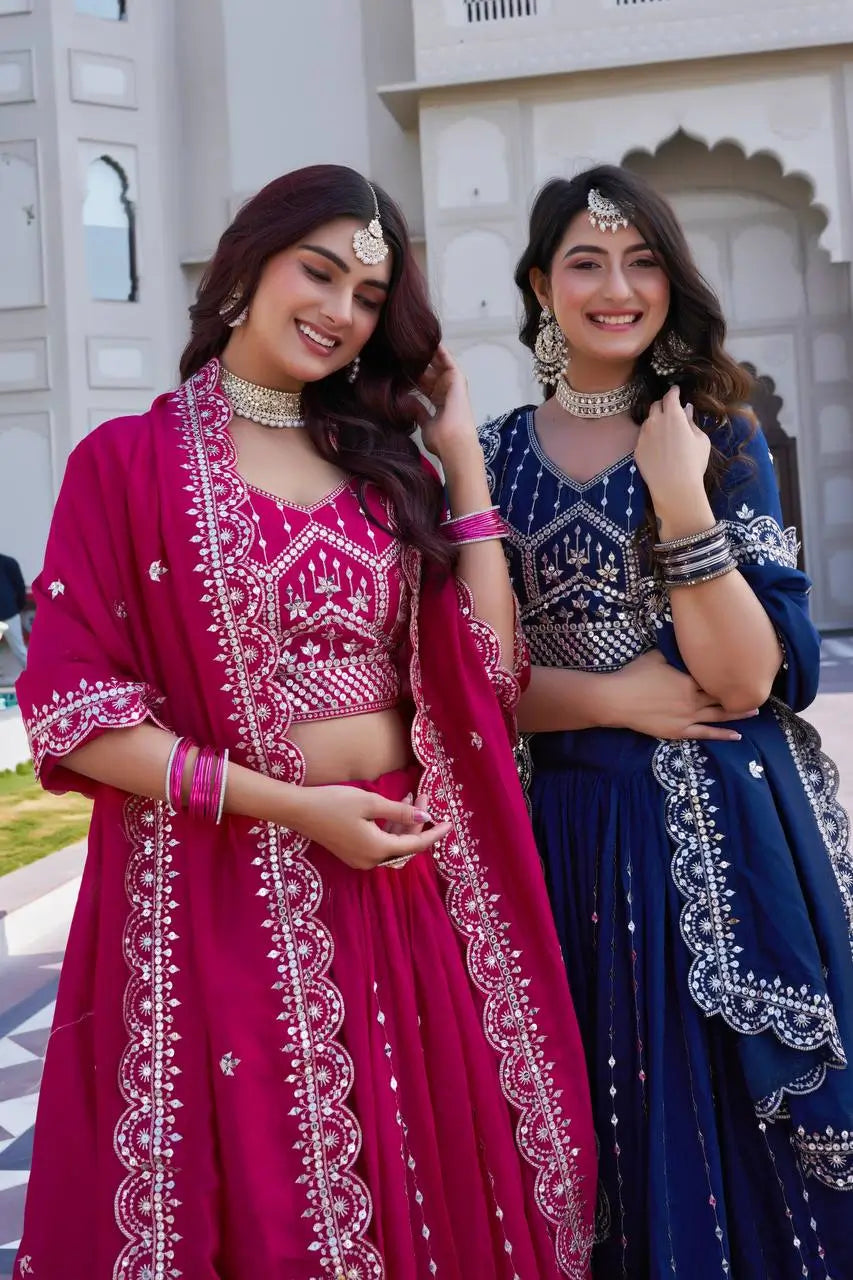 Embroidered Pure Vichitra Lehenga Choli with Dupatta