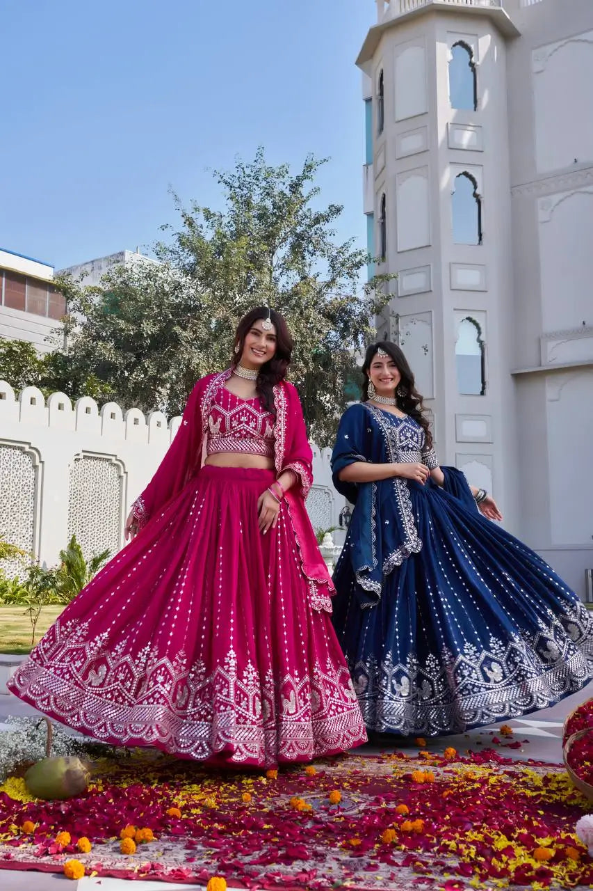Embroidered Pure Vichitra Lehenga Choli with Dupatta