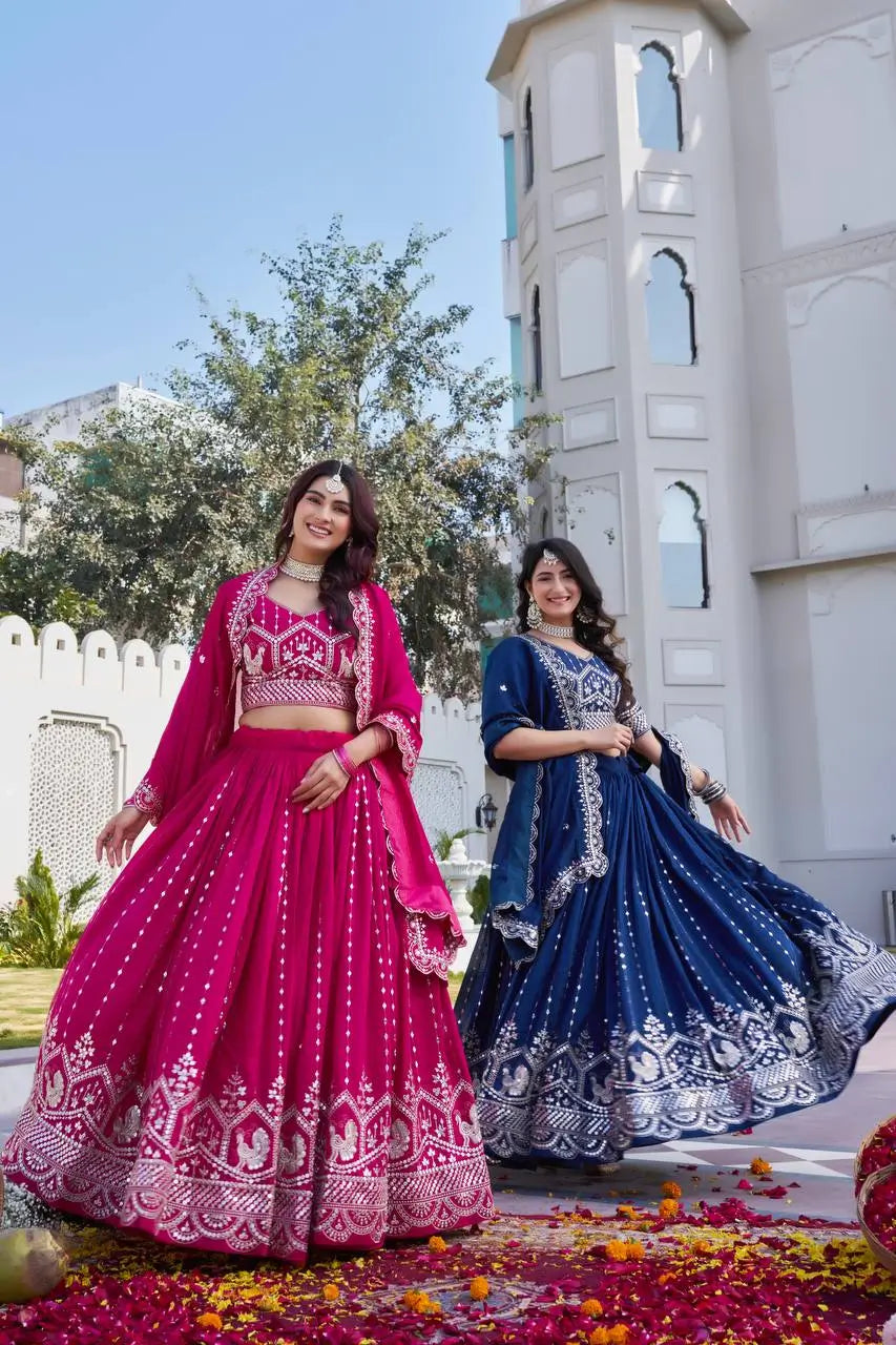 Embroidered Pure Vichitra Lehenga Choli with Dupatta