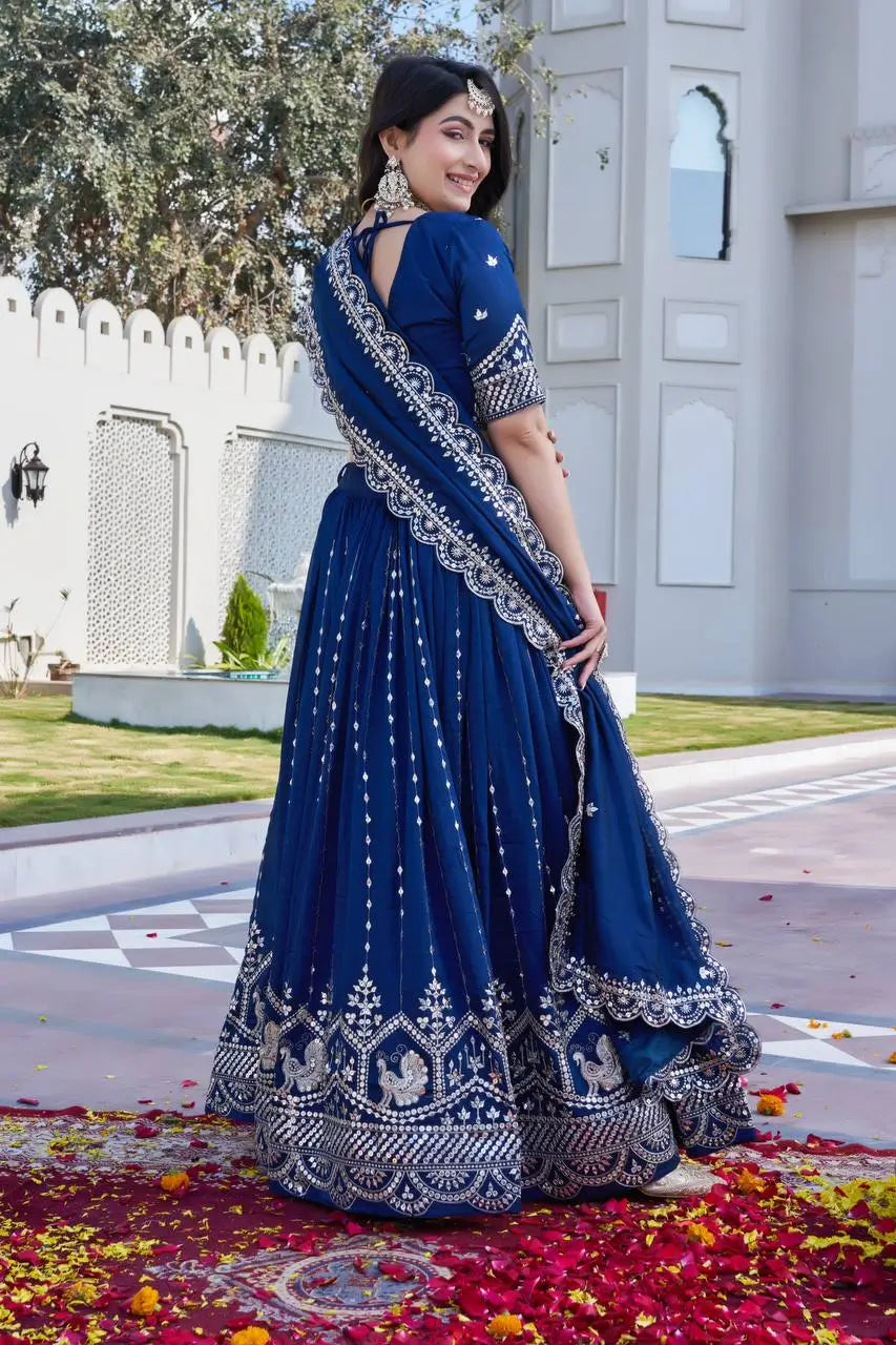Embroidered Pure Vichitra Lehenga Choli with Dupatta