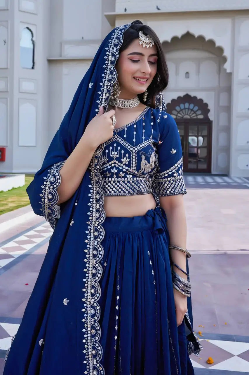 Embroidered Pure Vichitra Lehenga Choli with Dupatta