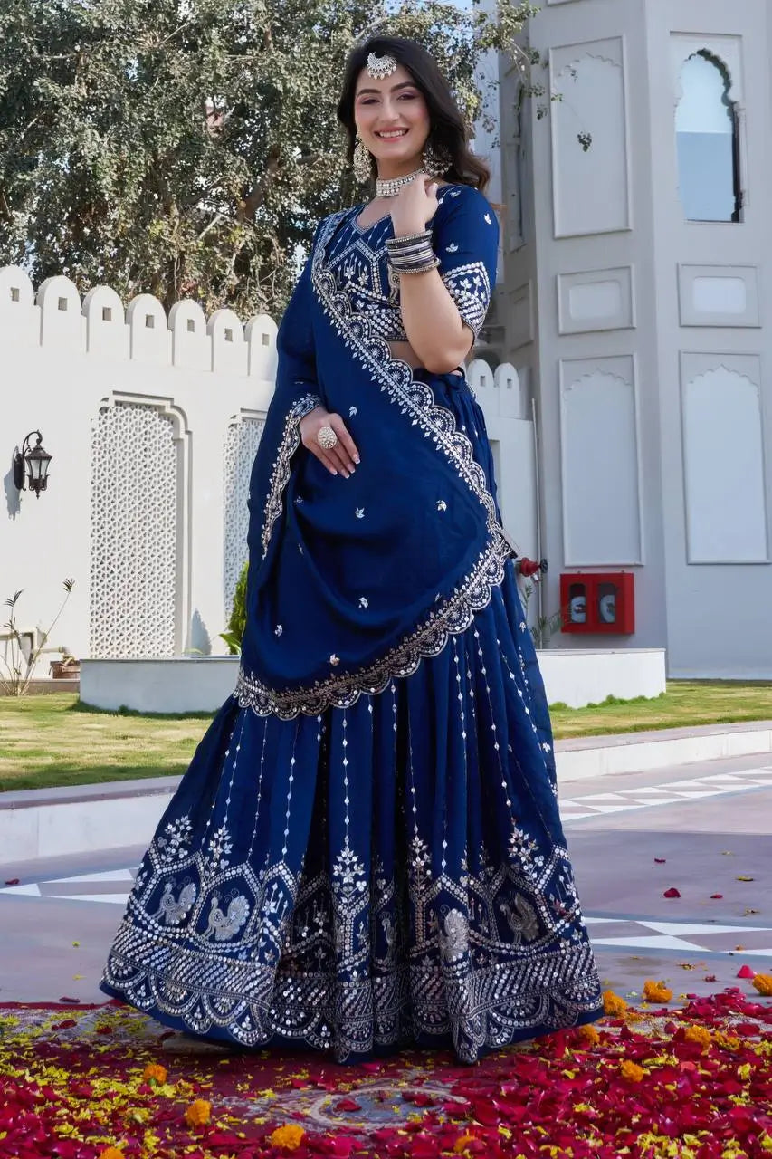 Embroidered Pure Vichitra Lehenga Choli with Dupatta