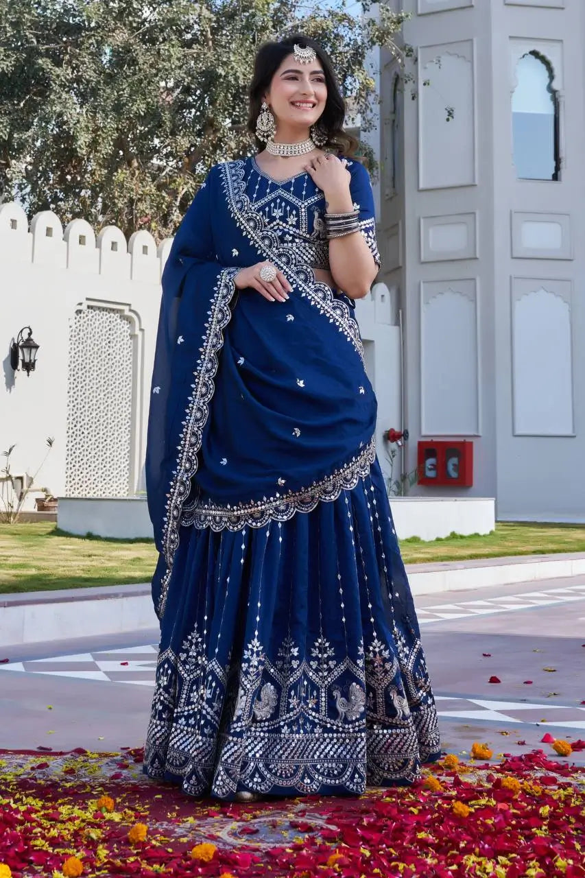 Embroidered Pure Vichitra Lehenga Choli with Dupatta