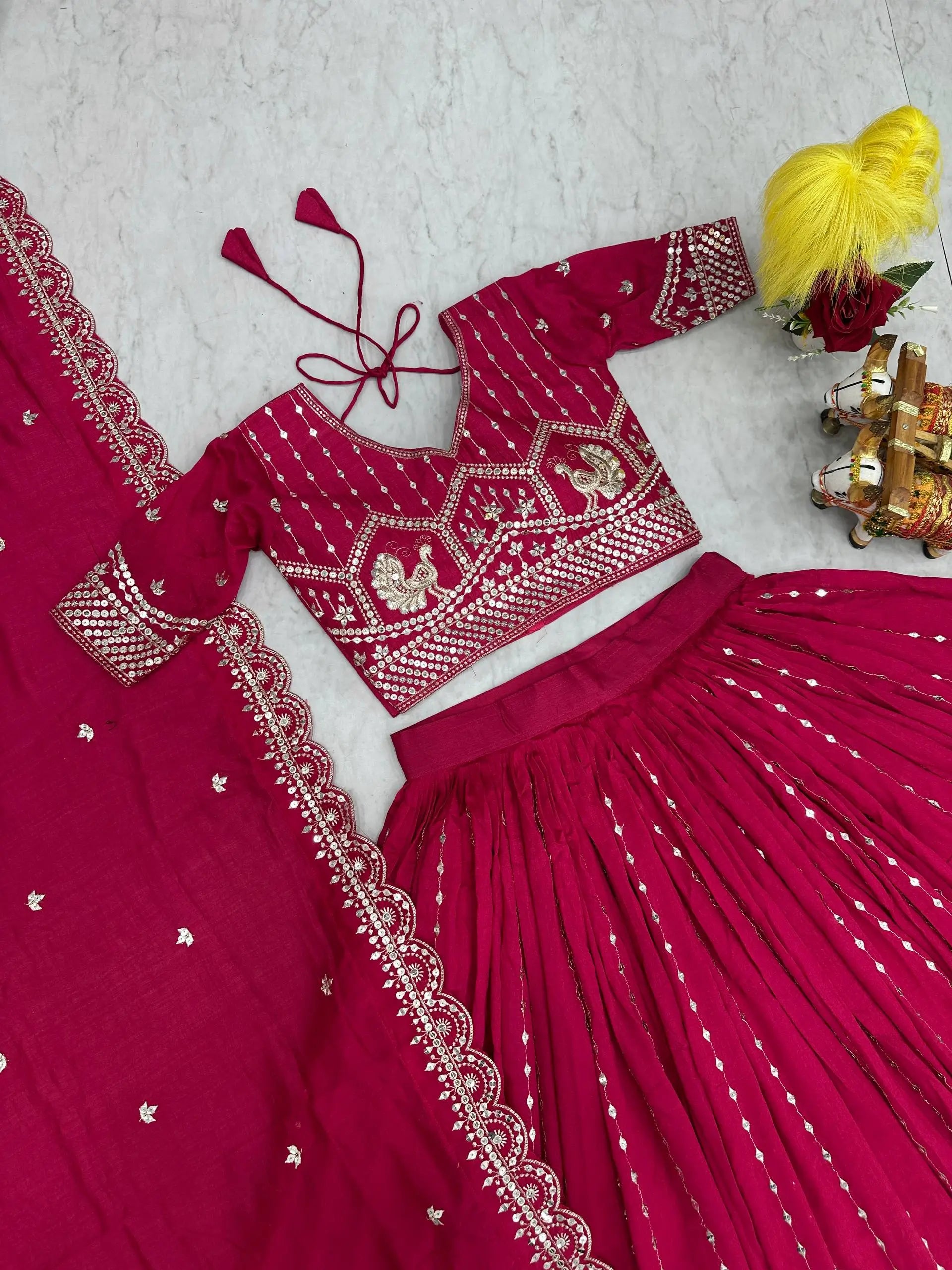 Embroidered Pure Vichitra Lehenga Choli with Dupatta