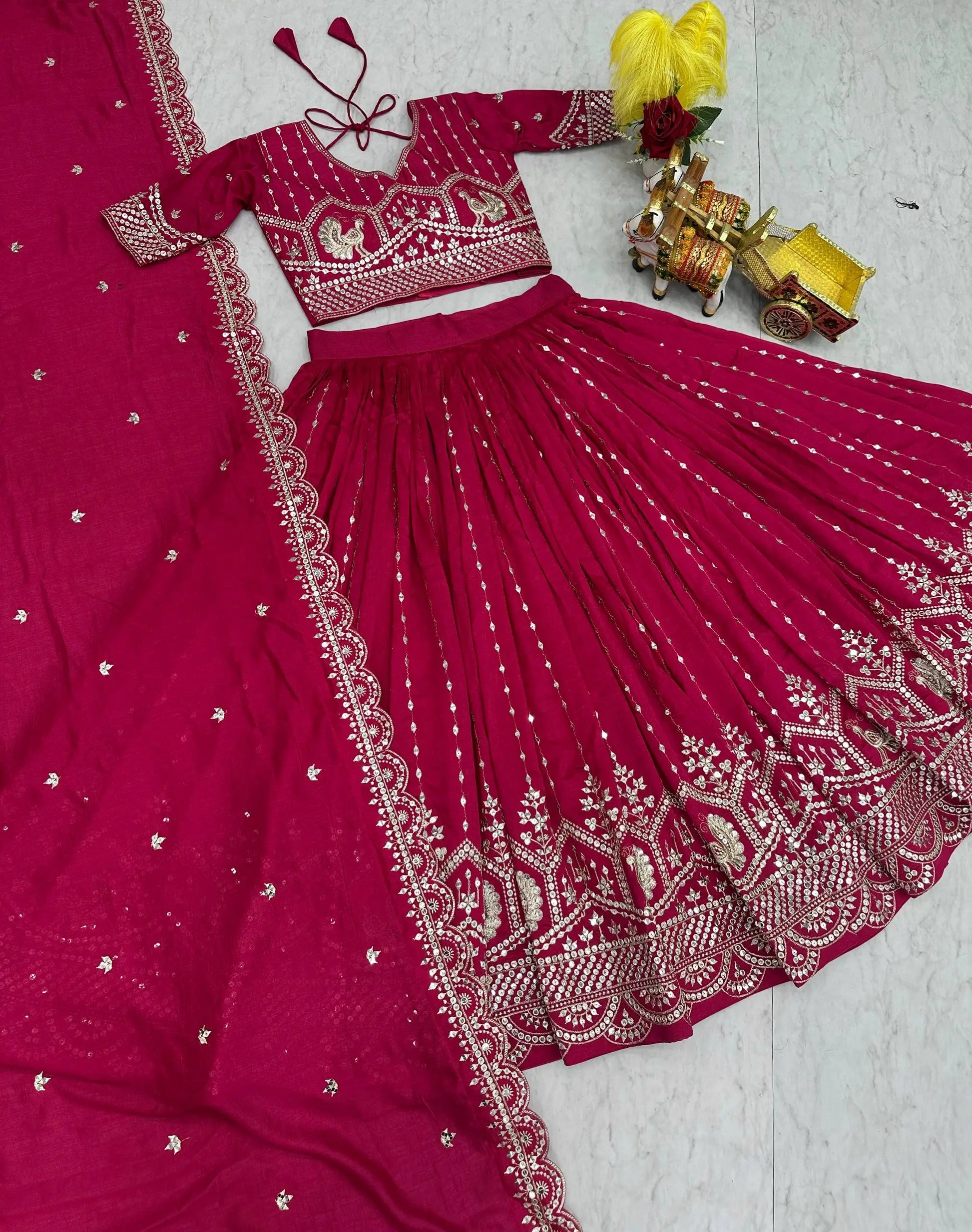 Embroidered Pure Vichitra Lehenga Choli with Dupatta