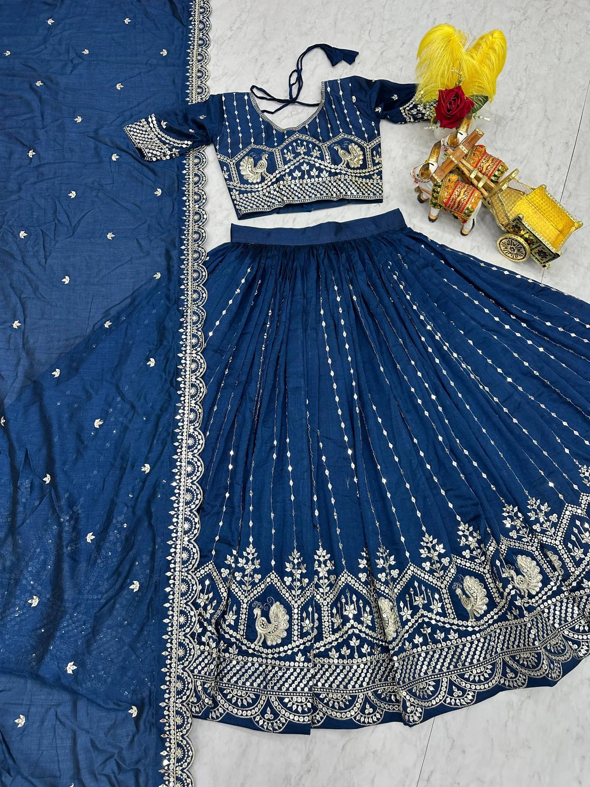 Embroidered Pure Vichitra Lehenga Choli with Dupatta