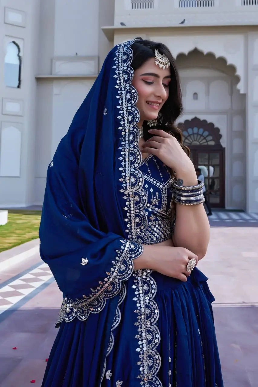 Embroidered Pure Vichitra Lehenga Choli with Dupatta