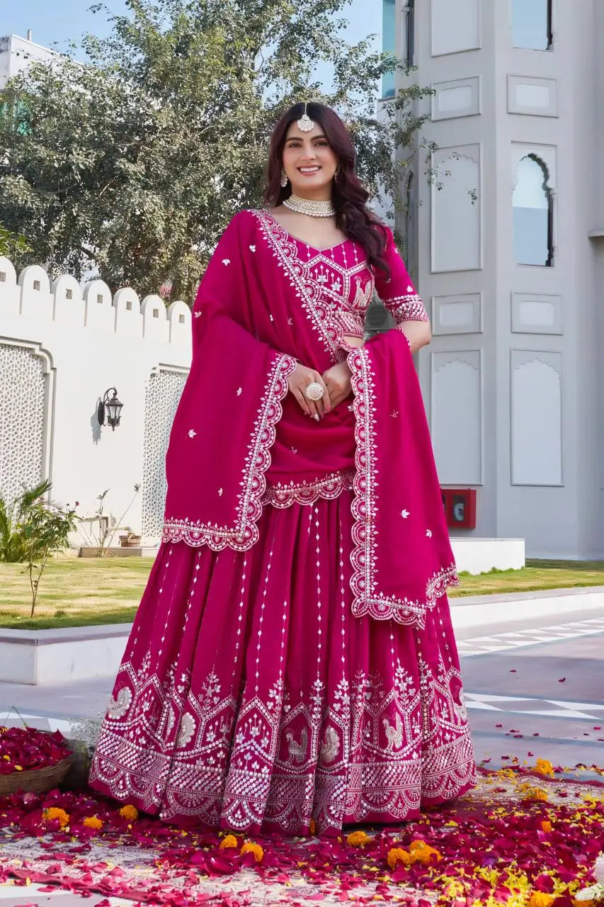 Embroidered Pure Vichitra Lehenga Choli with Dupatta