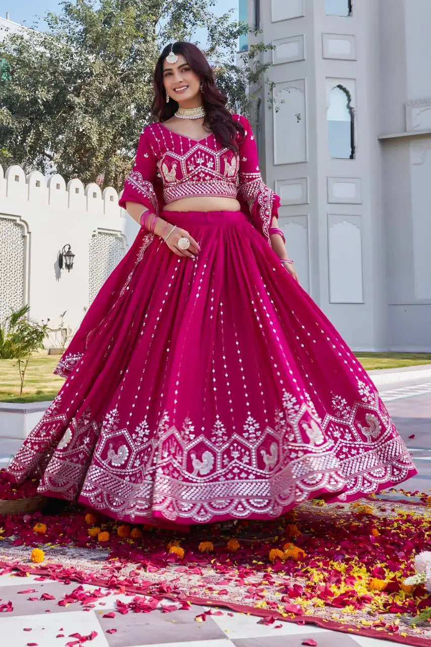 Embroidered Pure Vichitra Lehenga Choli with Dupatta