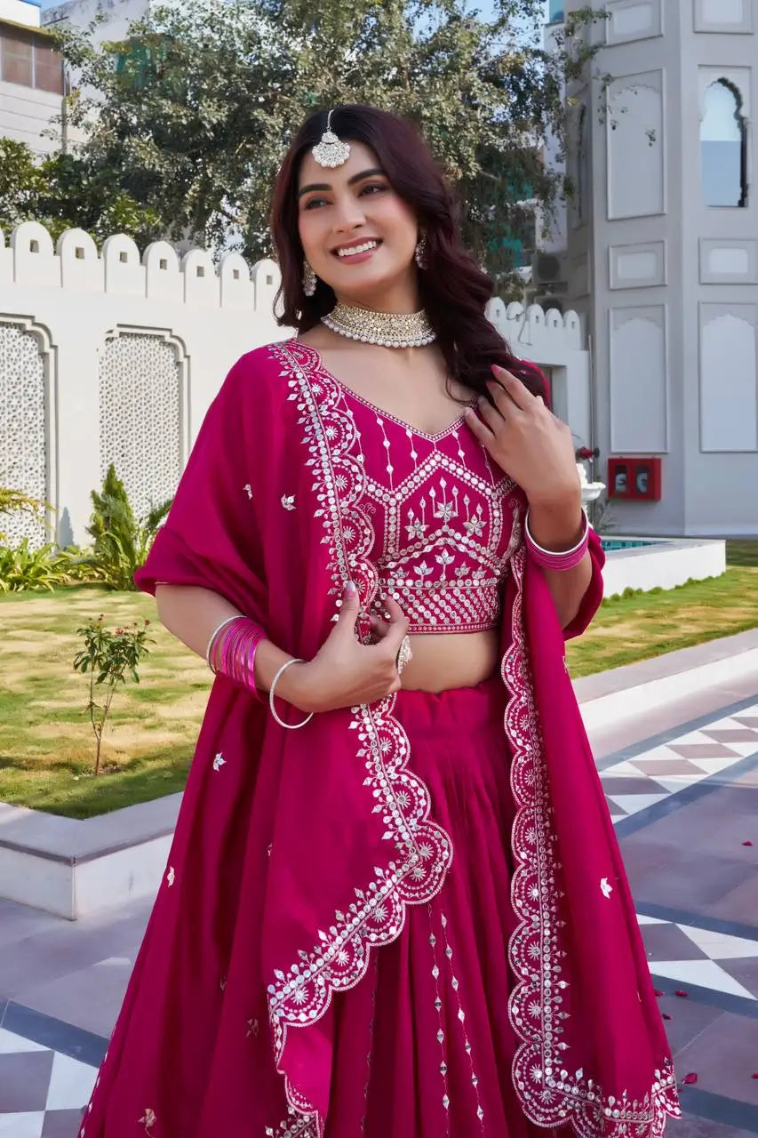 Embroidered Pure Vichitra Lehenga Choli with Dupatta