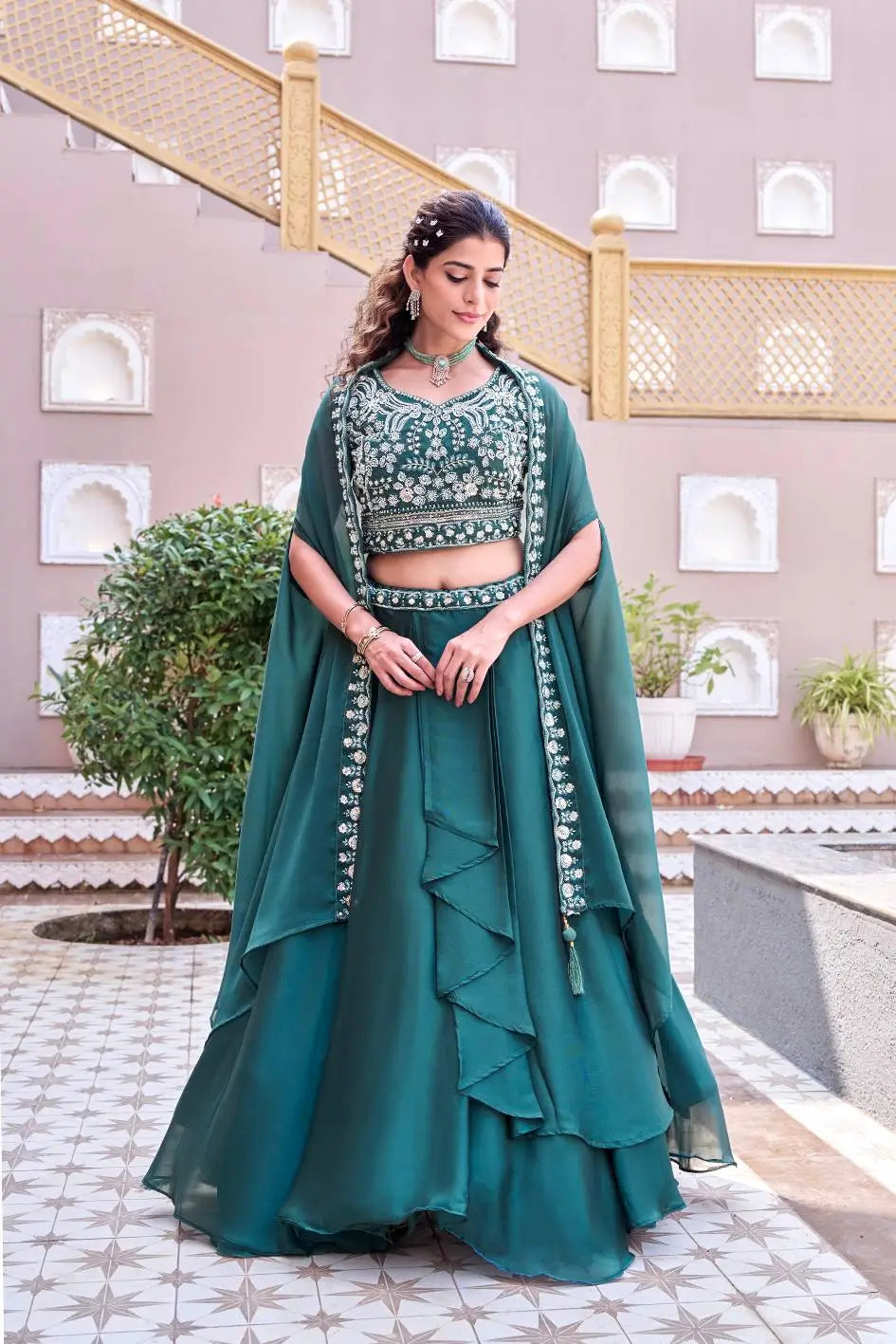 Embroidered Rangoli Silk Lehenga Choli Set with Shrug Dupatta for Wedding and Festive Occasions