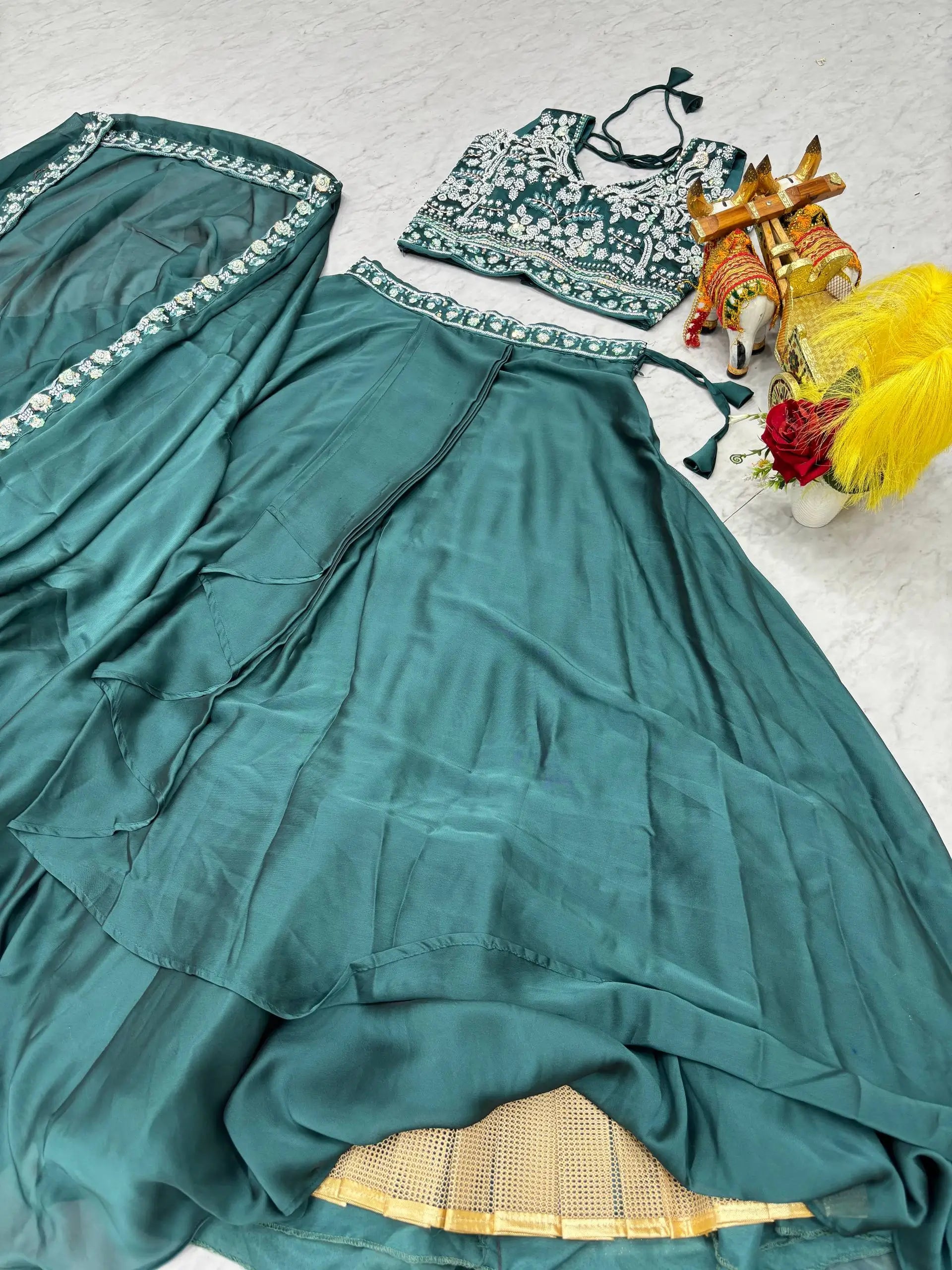 Embroidered Rangoli Silk Lehenga Choli Set with Shrug Dupatta for Wedding and Festive Occasions