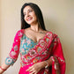 Embroidered Rangoli Silk Saree with Mirror Work Blouse for Wedding and Festive Wear