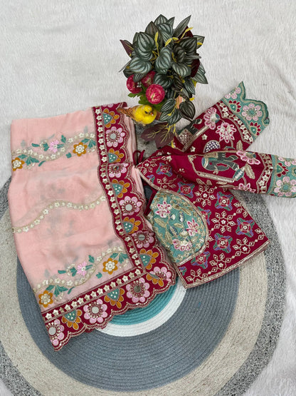Embroidered Rangoli Silk Saree with Mirror Work Blouse for Wedding and Festive Wear