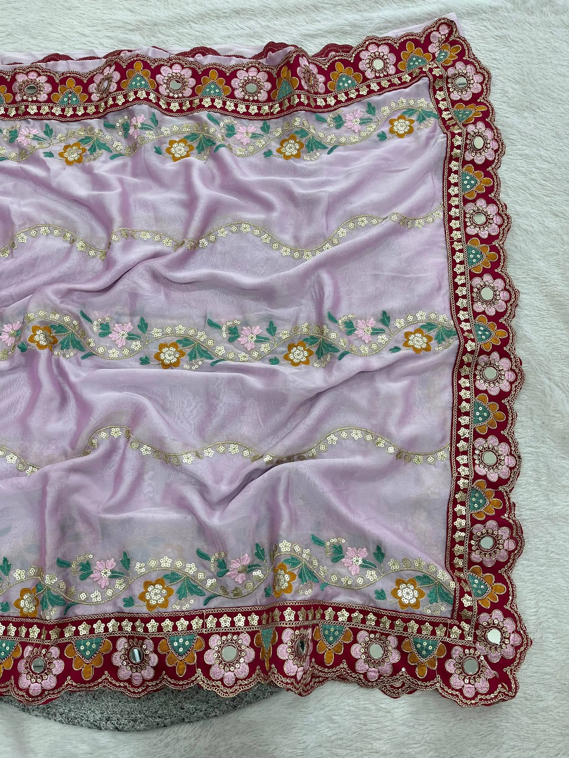 Embroidered Rangoli Silk Saree with Mirror Work Blouse for Wedding and Festive Wear