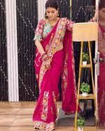 Embroidered Rangoli Silk Saree with Mirror Work Blouse for Wedding and Festive Wear